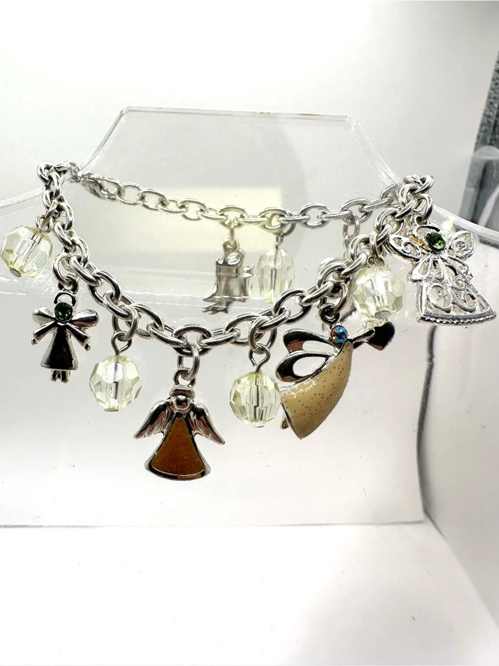Fashion: Silver Angel Charm Bracelet with Yellow Beads